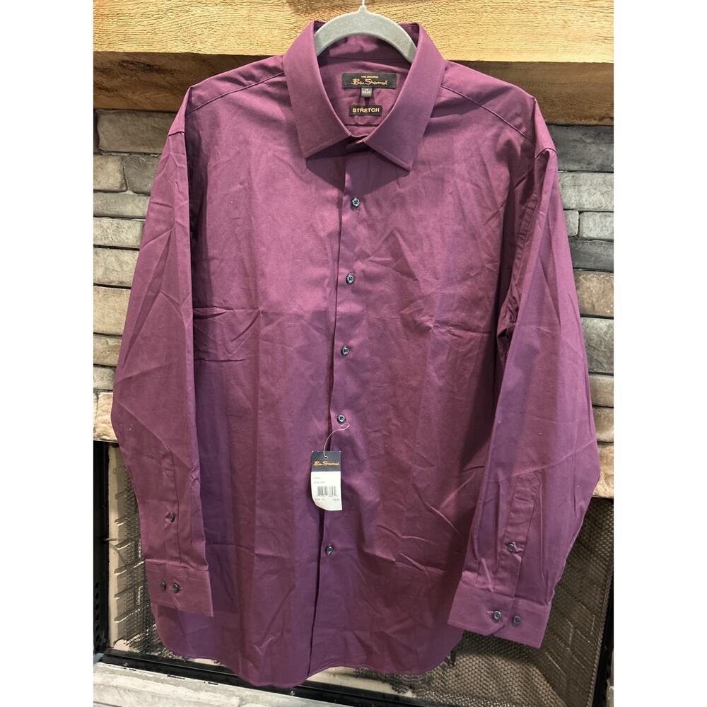 Men’s BEN SHERMAN Burgundy Stretch Long Sleeve Button Up Shirt 17 32-33 NWT *A1